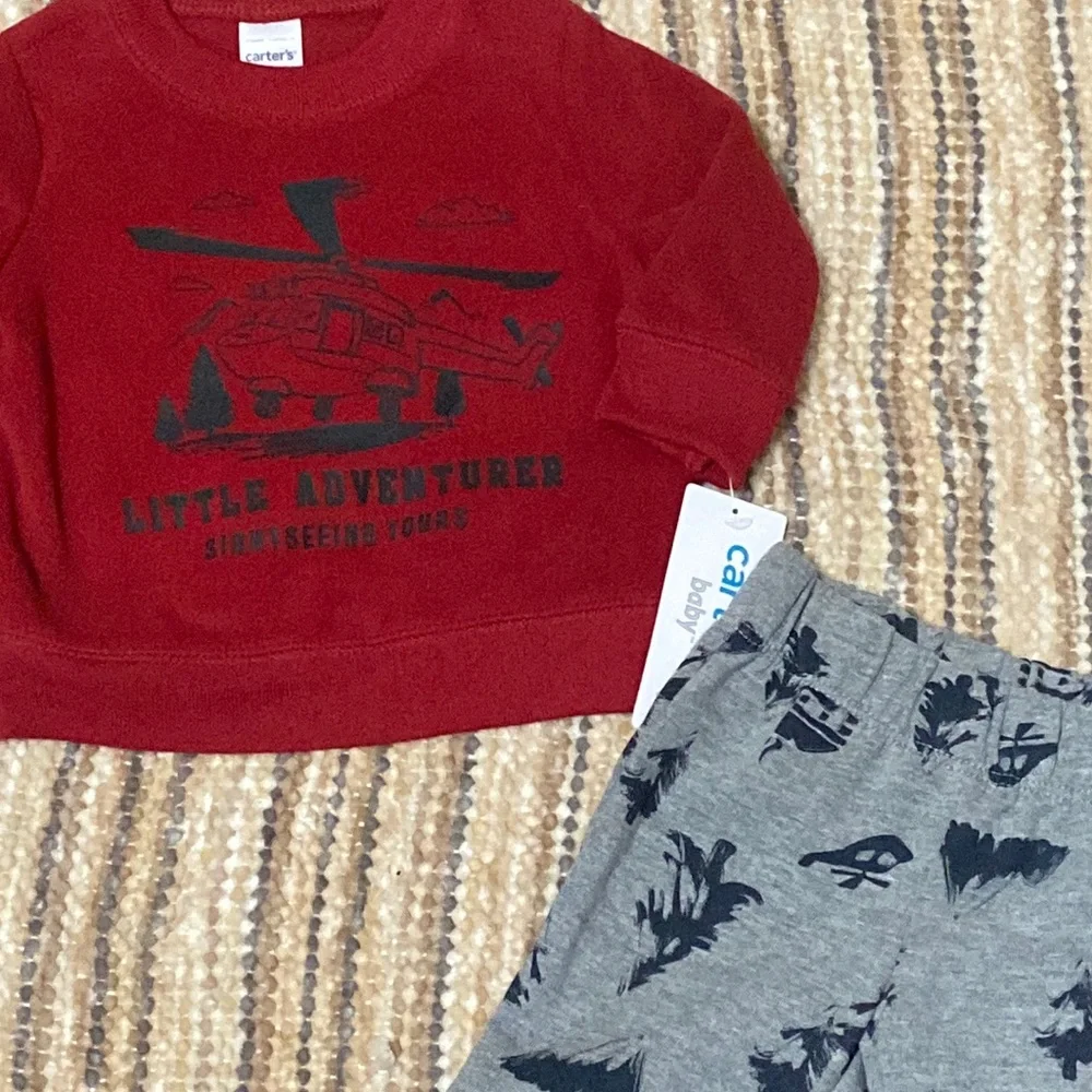 Carters Baby Boy Helicopter Mountain Sweatshirt Pants Onesie Outfit Set 3M